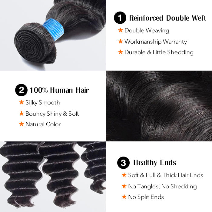 12-26 Inch Loose Deep Virgin Brazilian Hair #1B Natural Black