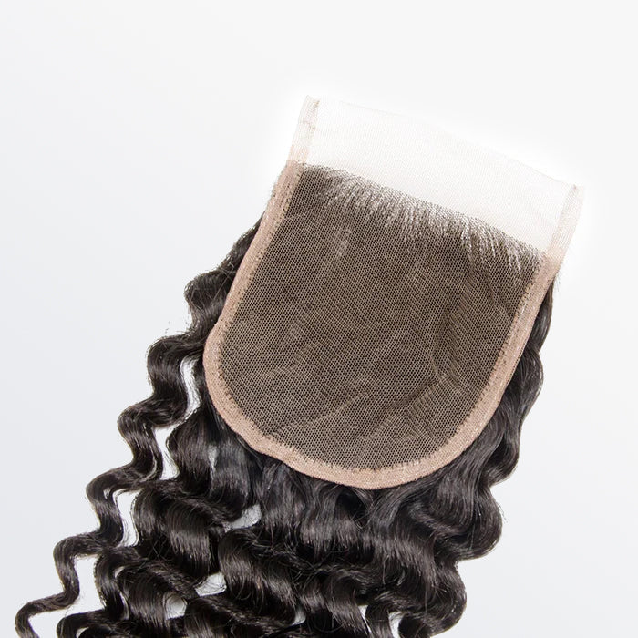 12-20 Inch 4" x 4" Deep Curly Free Parted Lace Closure #1B Natural Black