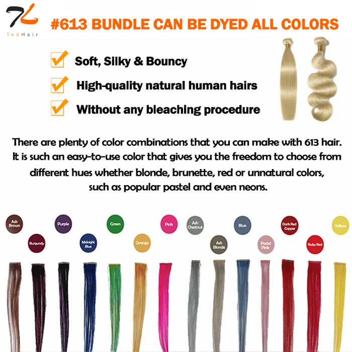 12-30 Inch 12A #613 Lightest Blonde Body Wavy Colored Remy Hair