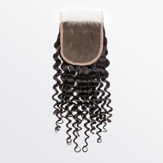 12-20 Inch 4" x 4" Deep Curly Free Parted Lace Closure #1B Natural Black