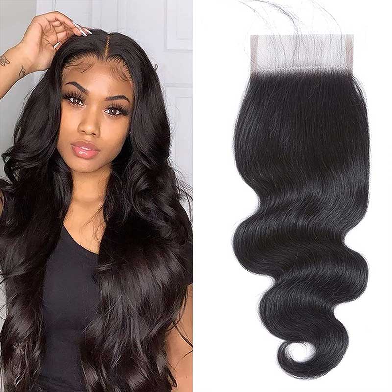 12-20 Inch 4.5" x 4.5" Upgrade Body Wavy Free Parted Lace Closure #1B Natural Black