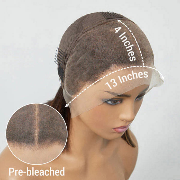 10 Inches Blonde Highlight Bob With Bangs #1B/27 13x4 Straight Frontal Lace C Part Short Wig